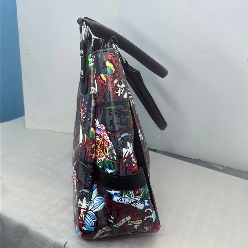 Ed Hardy Black and Red Shoulder Bag with Tattoo-Inspired Design